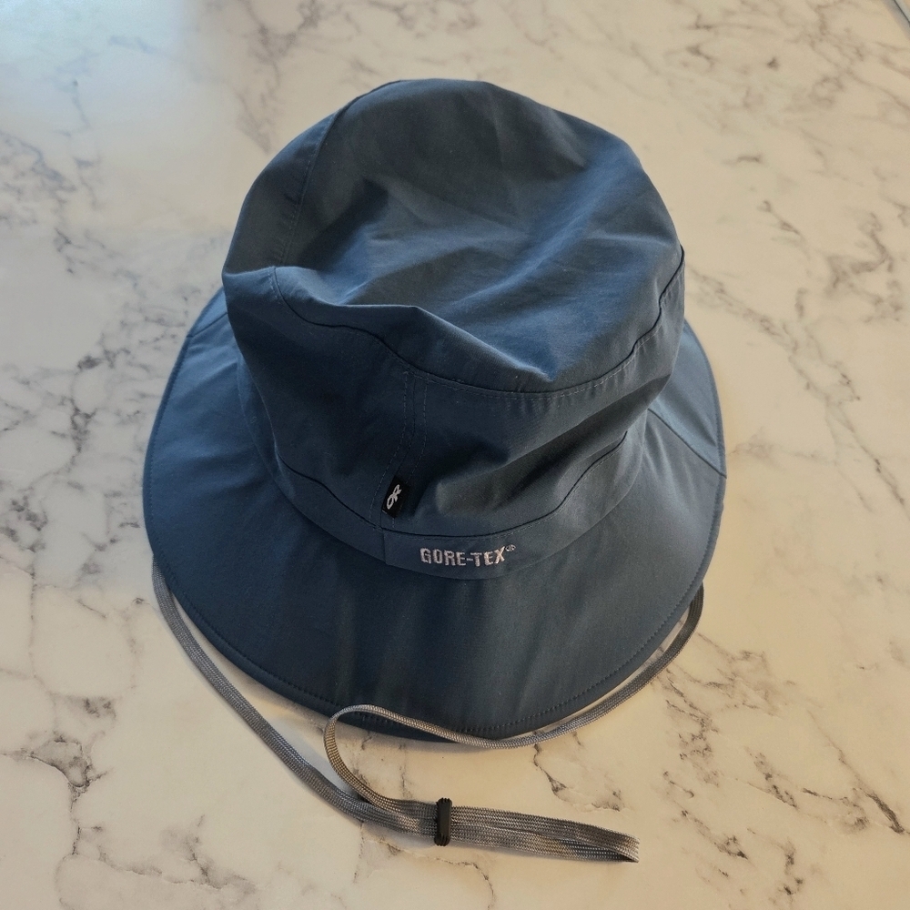 Outdoor Research Blue GORE-TEX XL Adjustable Sun Hat Neck Chin Strap Wide Brim - Picture 3 of 7